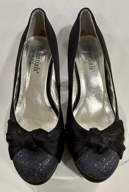 Y2K Essentials by ABS Satin Pumps Glitter Peep Toe Bow Platform Heels Women's 9M